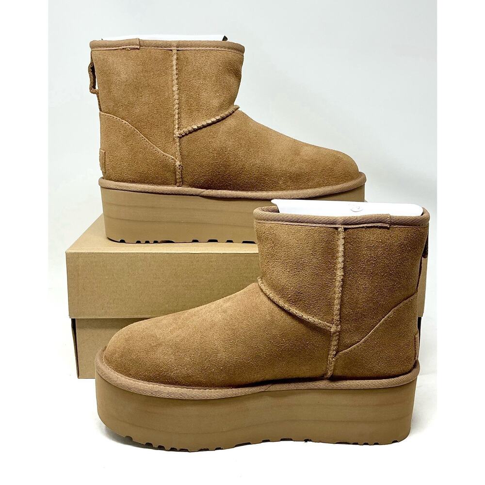 UGG Women Classic Mini Platform Suede Chestnut Boots NIB - Picture 13 of 16